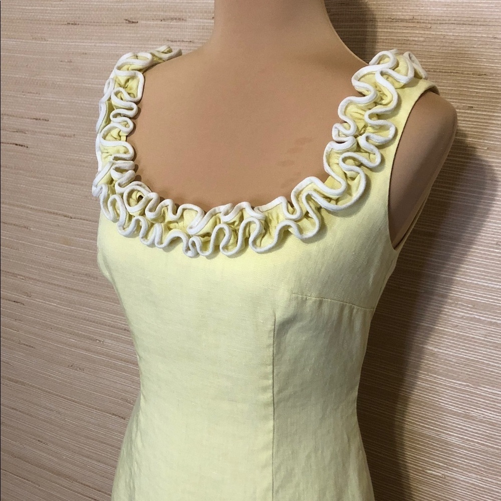 Vintage The Anne Fogarty Room Chic Yellow Ruffle Neckline Mini Dress - Picture 2 of 11